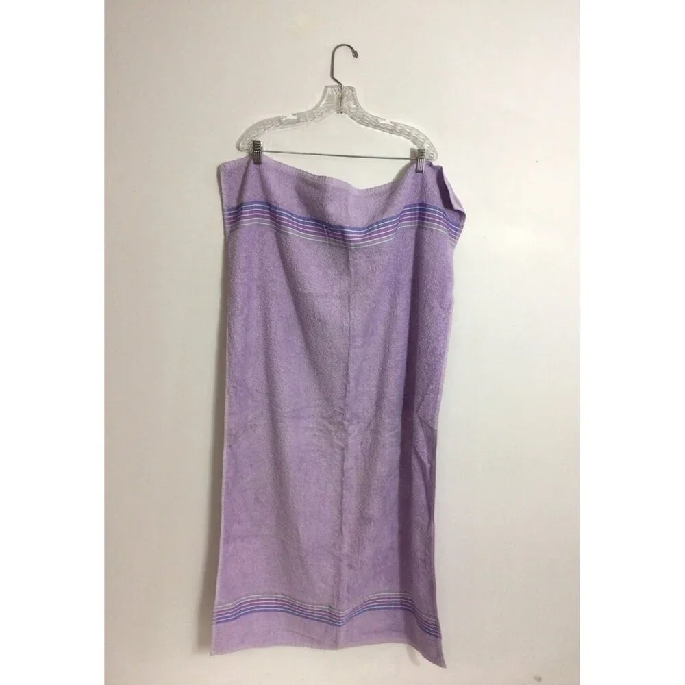 Vintage Purple Bath Towels Stripe Trim Set of 2